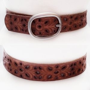 Fossil Brown Leather Cutout Floral Bohemian Belt M